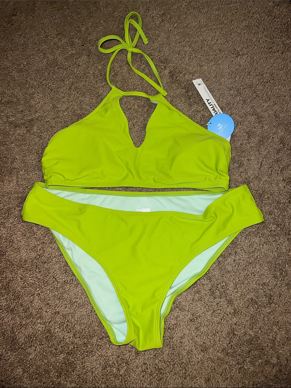 Cupshe Neon Lime Green Bikini Top and Bottom Set
